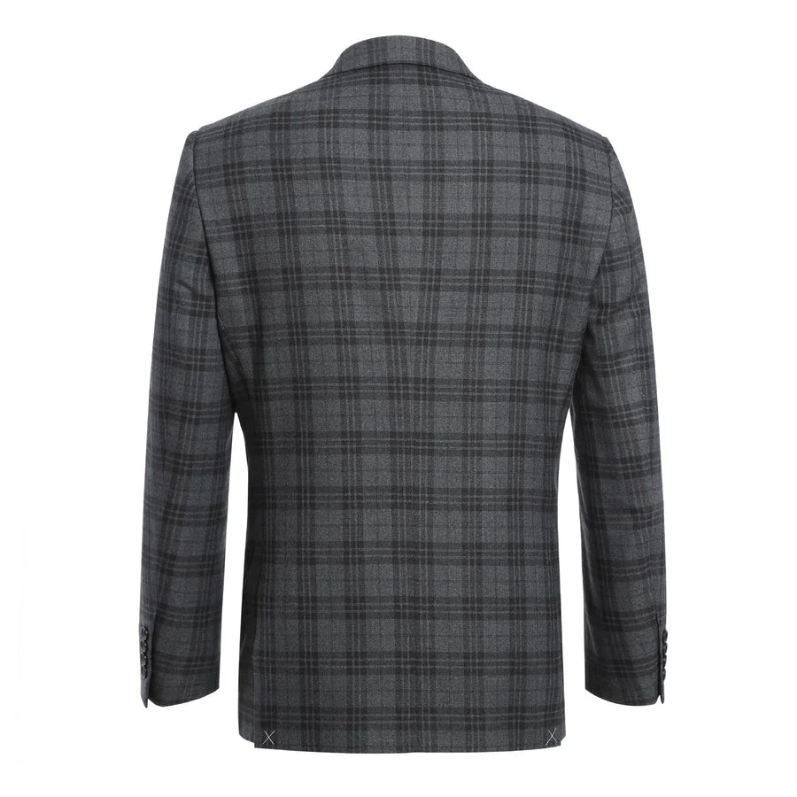 Mens Two Button Slim Fit Two Piece Hack Pocket Suit in Charcoal Grey Windowpane Plaid - Image 3