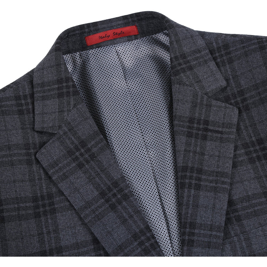 Mens Two Button Slim Fit Two Piece Hack Pocket Suit in Charcoal Grey Windowpane Plaid - Image 4
