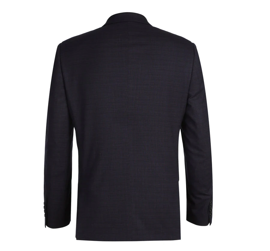 Mens Two Button Slim Fit Two Piece Suit in Black & Magenta Mini Check - Image 3