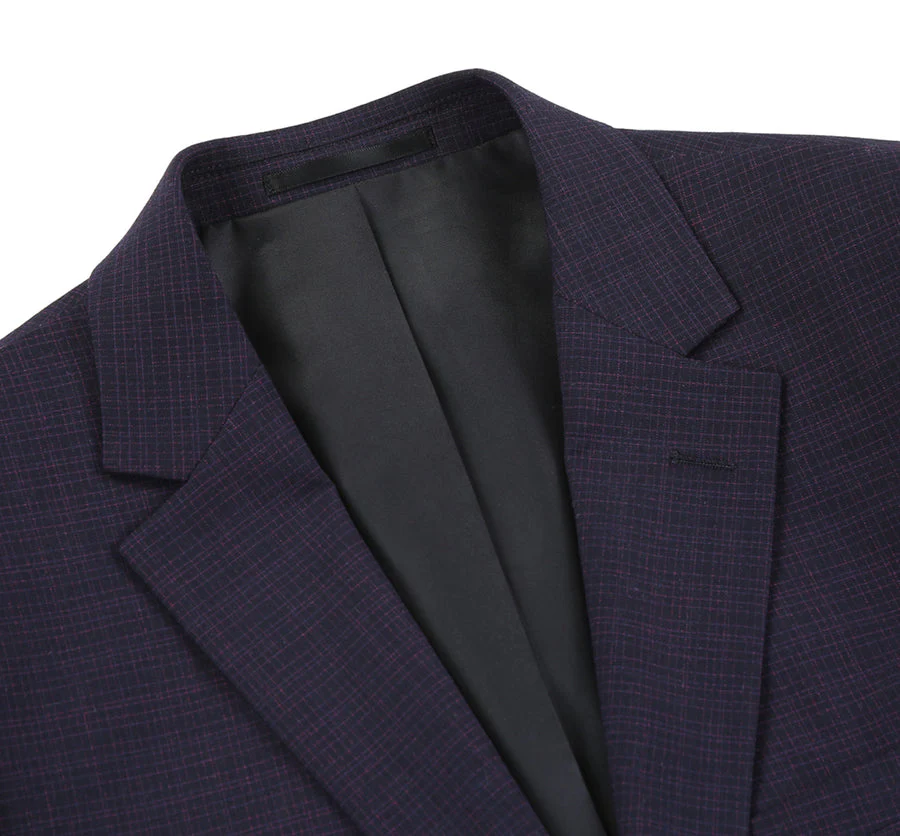 Mens Two Button Slim Fit Two Piece Suit in Black & Magenta Mini Check - Image 4