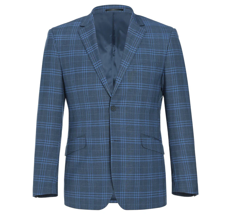 Mens Two Button Slim Fit Two Piece Suit in Blue Windowpane Plaid - Image 2