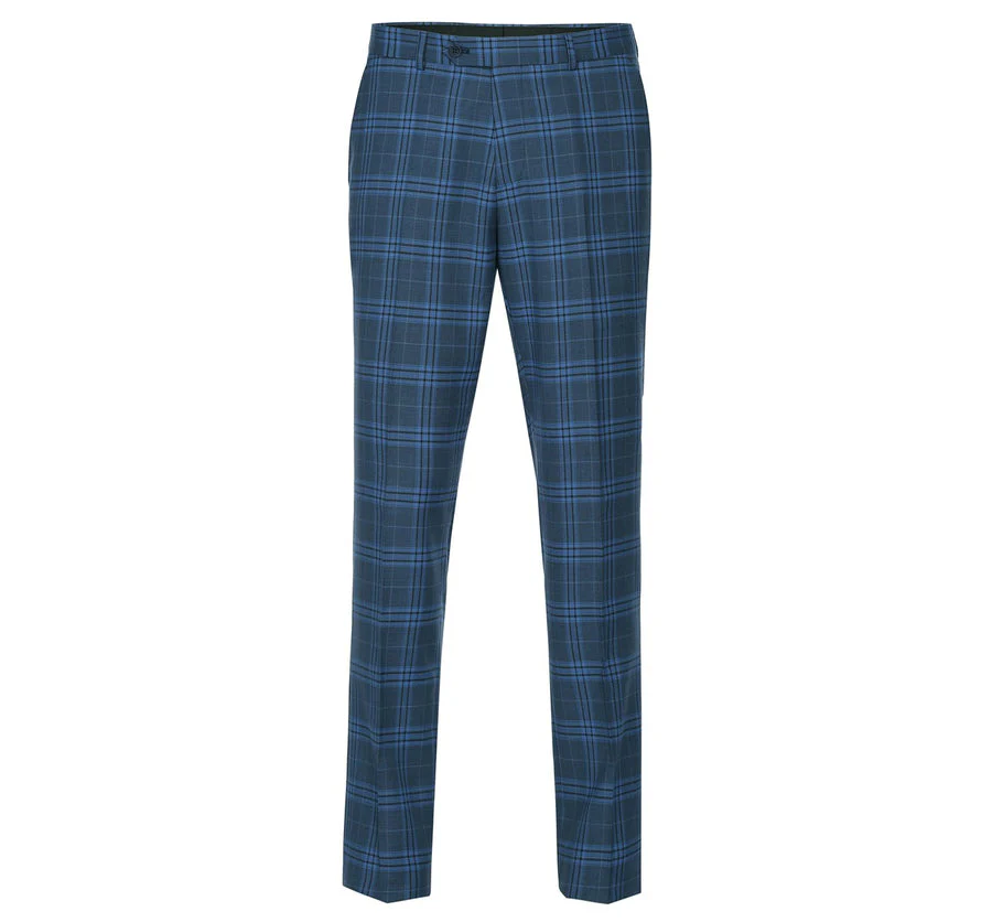 Mens Two Button Slim Fit Two Piece Suit in Blue Windowpane Plaid - Image 3