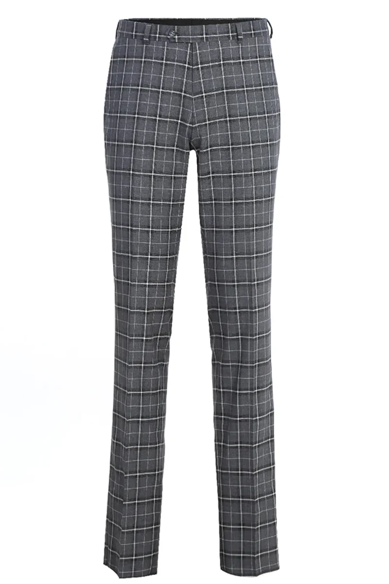 Mens Two Button Slim Fit Two Piece Suit in Charcoal Grey Bold Windowpane Plaid - Image 2