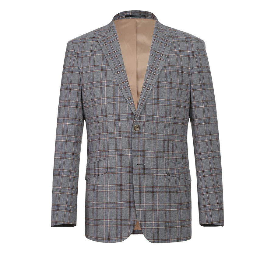 Mens Two Button Slim Fit Two Piece Suit in Grey & Bronze Windowpane Plaid - Image 2