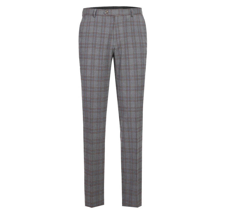 Mens Two Button Slim Fit Two Piece Suit in Grey & Bronze Windowpane Plaid - Image 6