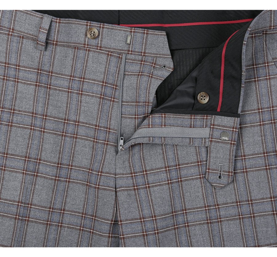 Mens Two Button Slim Fit Two Piece Suit in Grey & Bronze Windowpane Plaid - Image 7