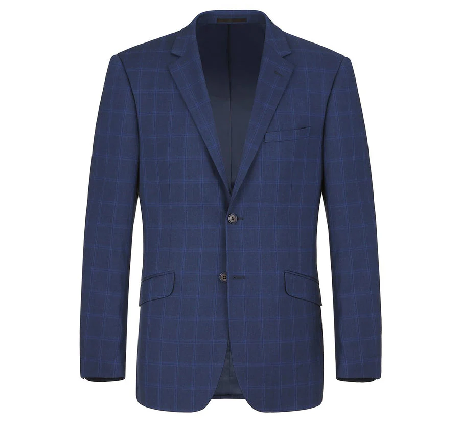 Mens Two Button Slim Fit Two Piece Suit in Indigo Blue Windowpane Plaid - Image 3