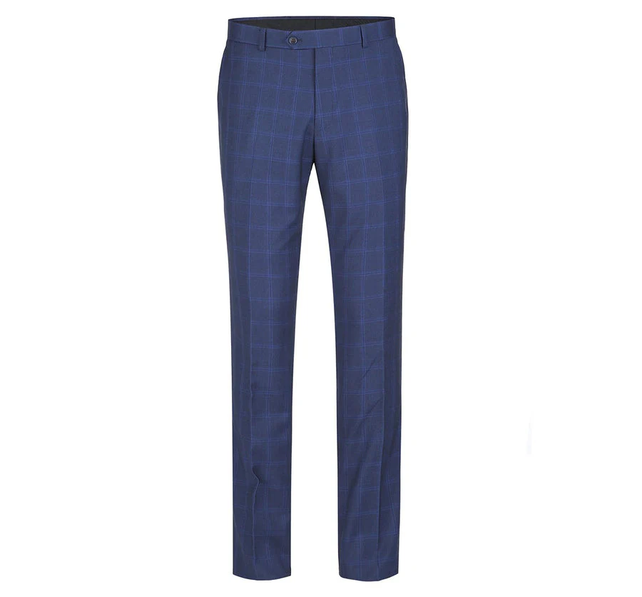 Mens Two Button Slim Fit Two Piece Suit in Indigo Blue Windowpane Plaid - Image 4