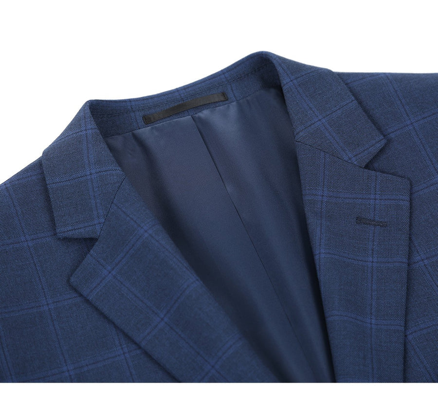 Mens Two Button Slim Fit Two Piece Suit in Indigo Blue Windowpane Plaid - Image 5