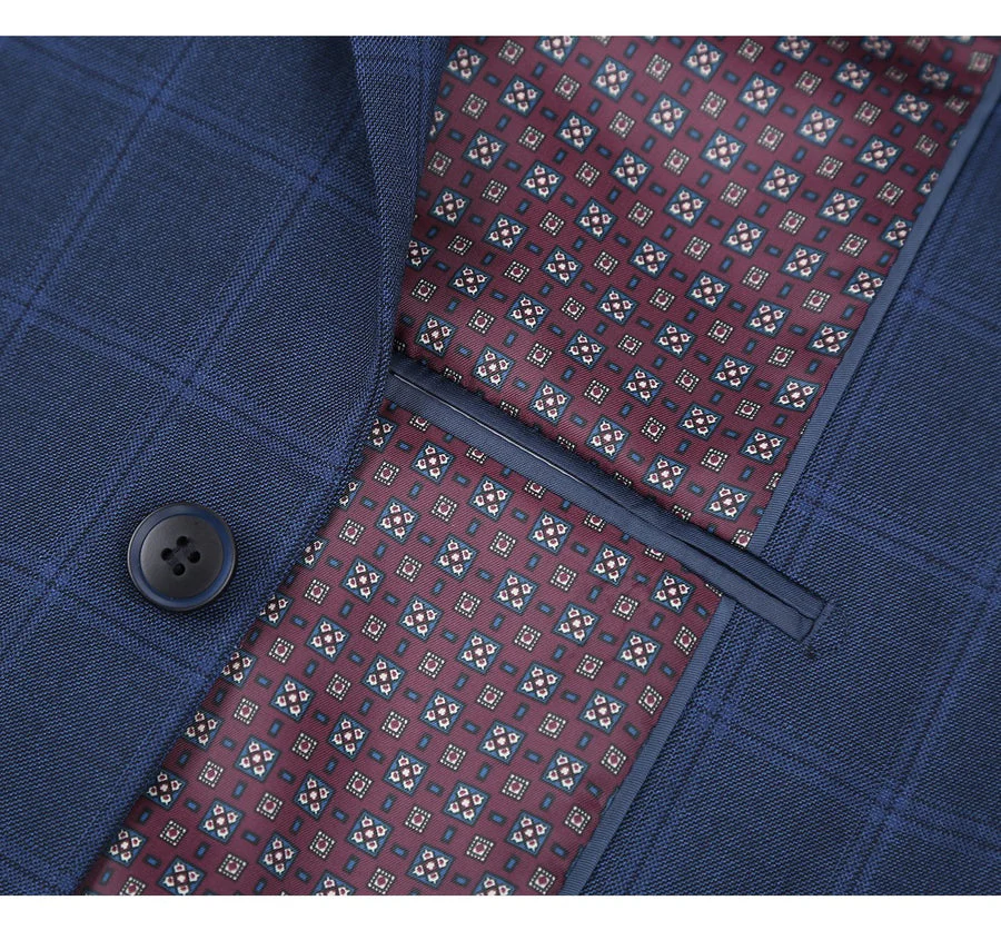 Mens Two Button Slim Fit Two Piece Suit in Indigo Blue Windowpane Plaid - Image 6