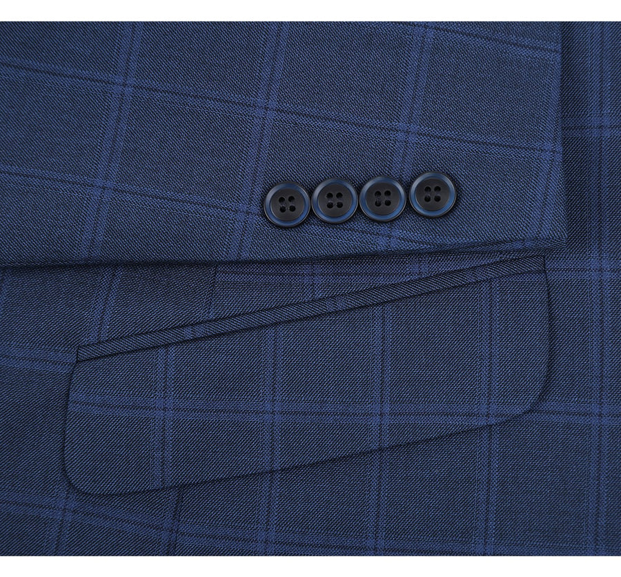 Mens Two Button Slim Fit Two Piece Suit in Indigo Blue Windowpane Plaid - Image 7
