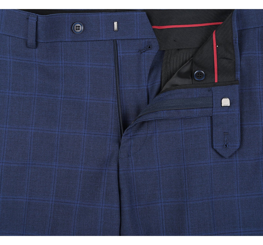 Mens Two Button Slim Fit Two Piece Suit in Indigo Blue Windowpane Plaid - Image 8