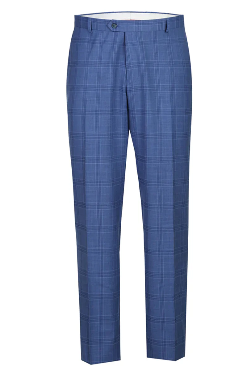 Mens Two Button Slim Fit Two Piece Suit in Light Blue Windowpane Plaid - Image 2