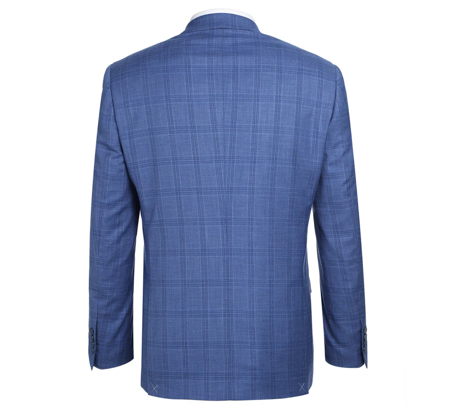 Mens Two Button Slim Fit Two Piece Suit in Light Blue Windowpane Plaid - Image 3