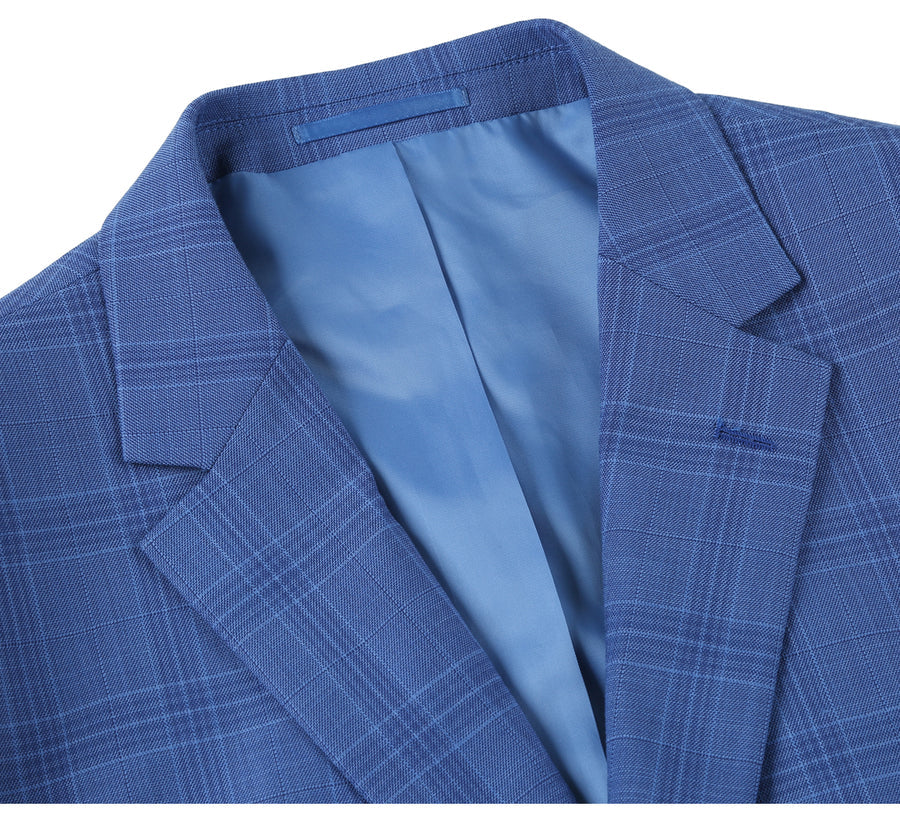 Mens Two Button Slim Fit Two Piece Suit in Light Blue Windowpane Plaid - Image 4