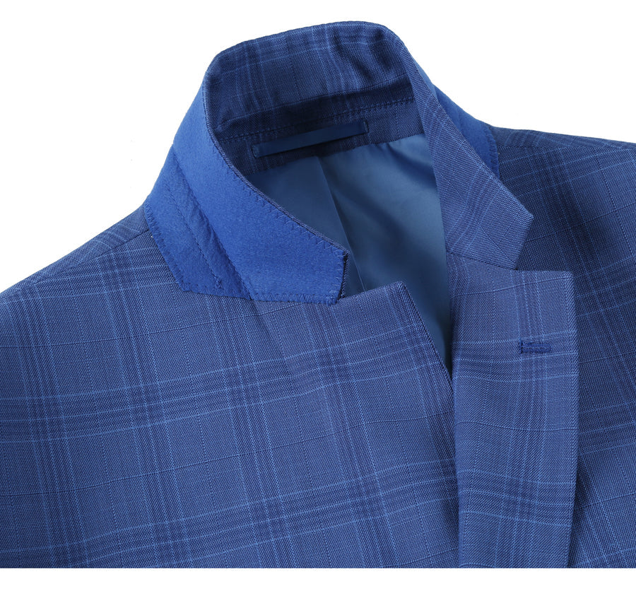 Mens Two Button Slim Fit Two Piece Suit in Light Blue Windowpane Plaid - Image 5