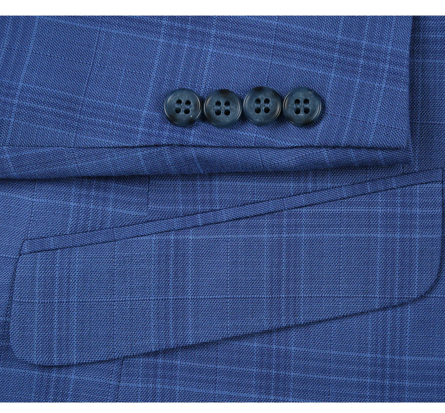 Mens Two Button Slim Fit Two Piece Suit in Light Blue Windowpane Plaid - Image 7