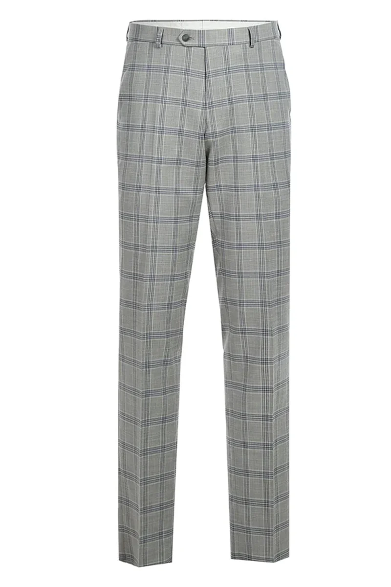 Mens Two Button Slim Fit Two Piece Suit in Light Grey & Blue Windowpane Plaid - Image 2