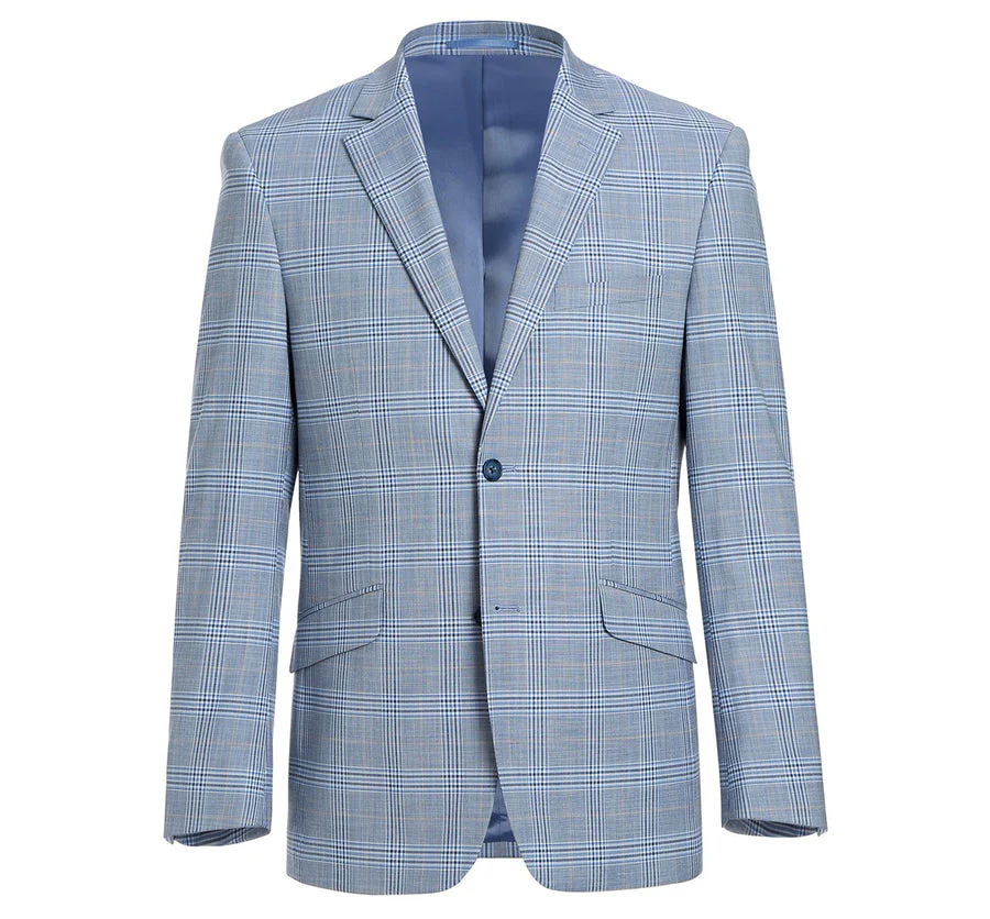 Mens Two Button Slim Fit Two Piece Suit in Sky Blue Windowpane Plaid - Image 2