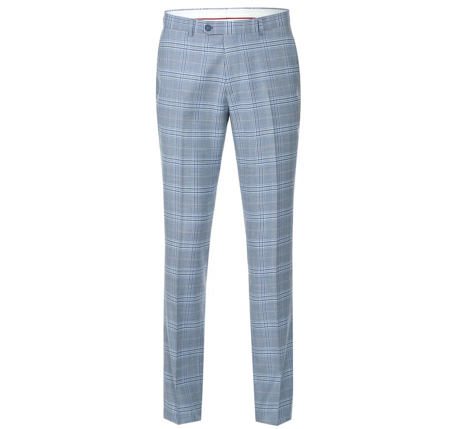 Mens Two Button Slim Fit Two Piece Suit in Sky Blue Windowpane Plaid - Image 3