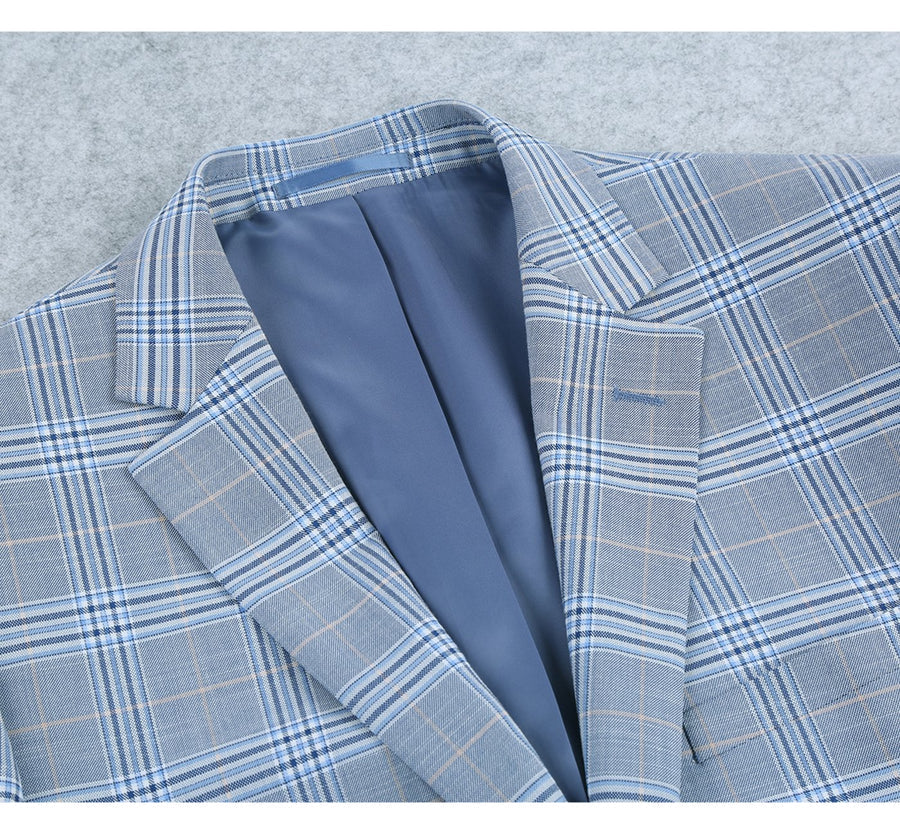 Mens Two Button Slim Fit Two Piece Suit in Sky Blue Windowpane Plaid - Image 4