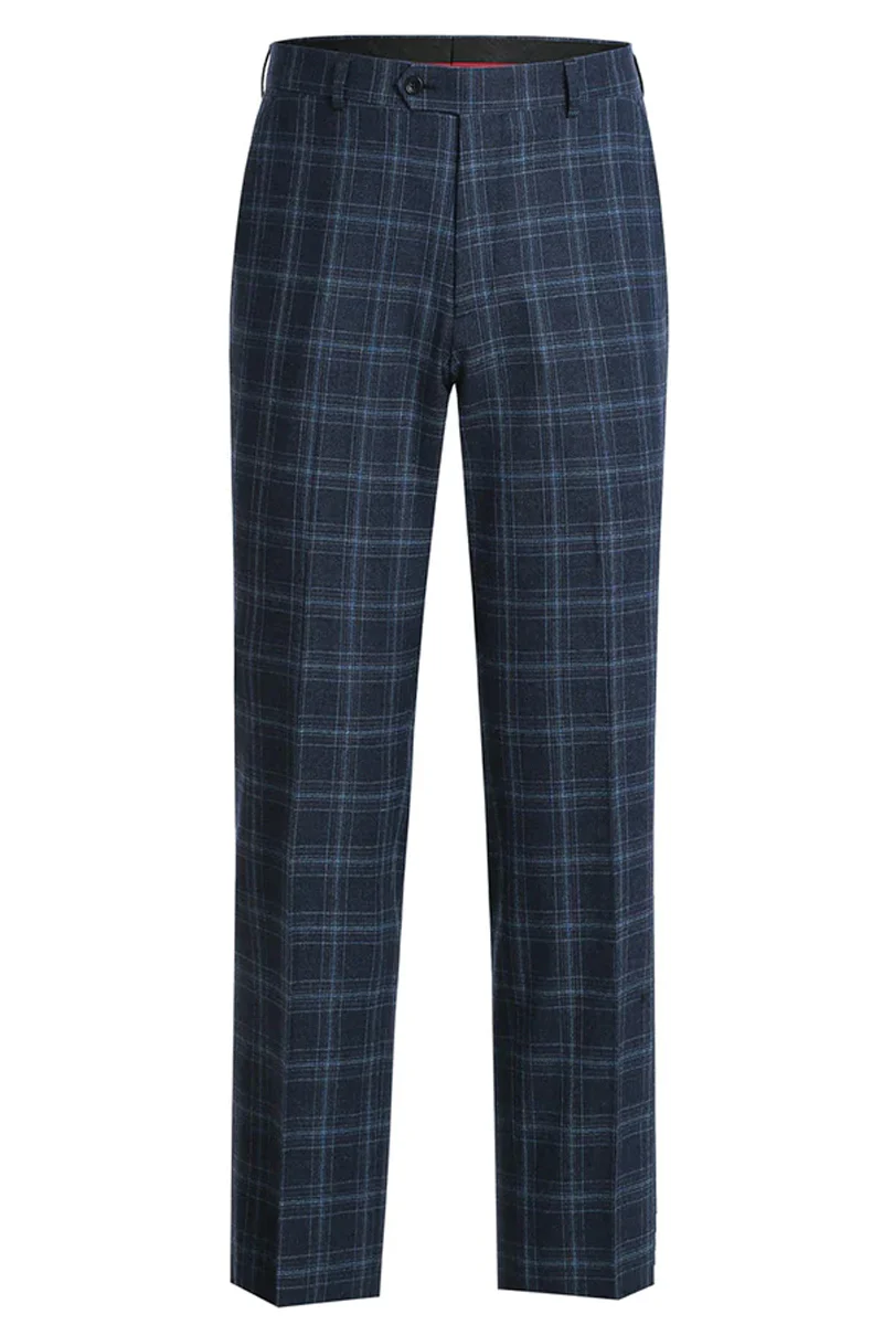 Mens Two Button Slim Fit Two Piece Summer Suit in Navy Windowpane Plaid - Image 2