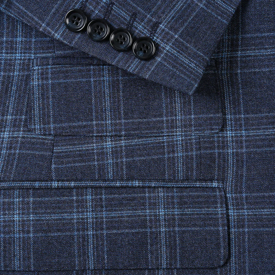 Mens Two Button Slim Fit Two Piece Summer Suit in Navy Windowpane Plaid - Image 3