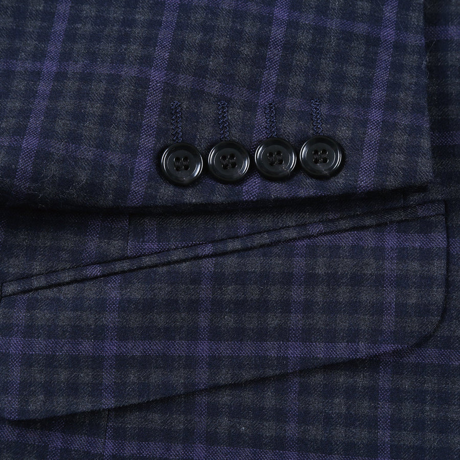 Mens Two Button Slim Fit Two Piece Wool Suit in Navy Blue & Purple Micro Check Plaid - Image 4