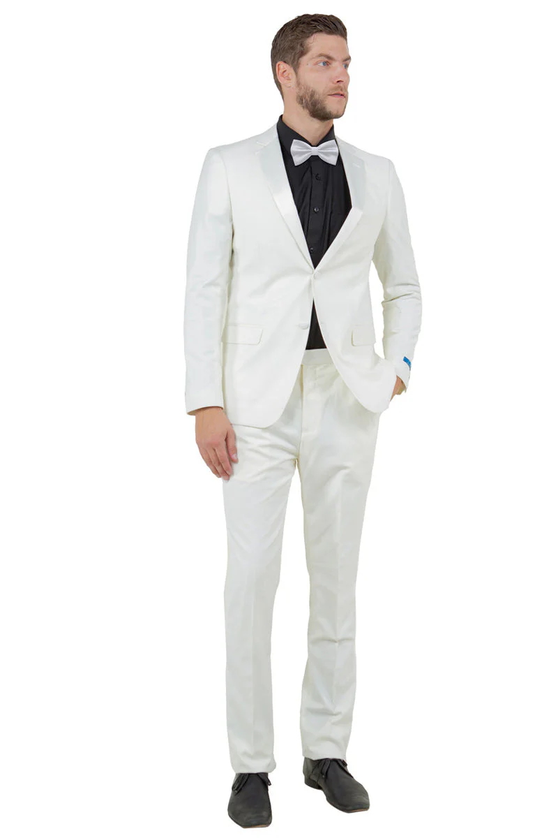 Men's Two Button Slim Fit Wedding & Prom Tuxedo in Ivory Off White - Image 2