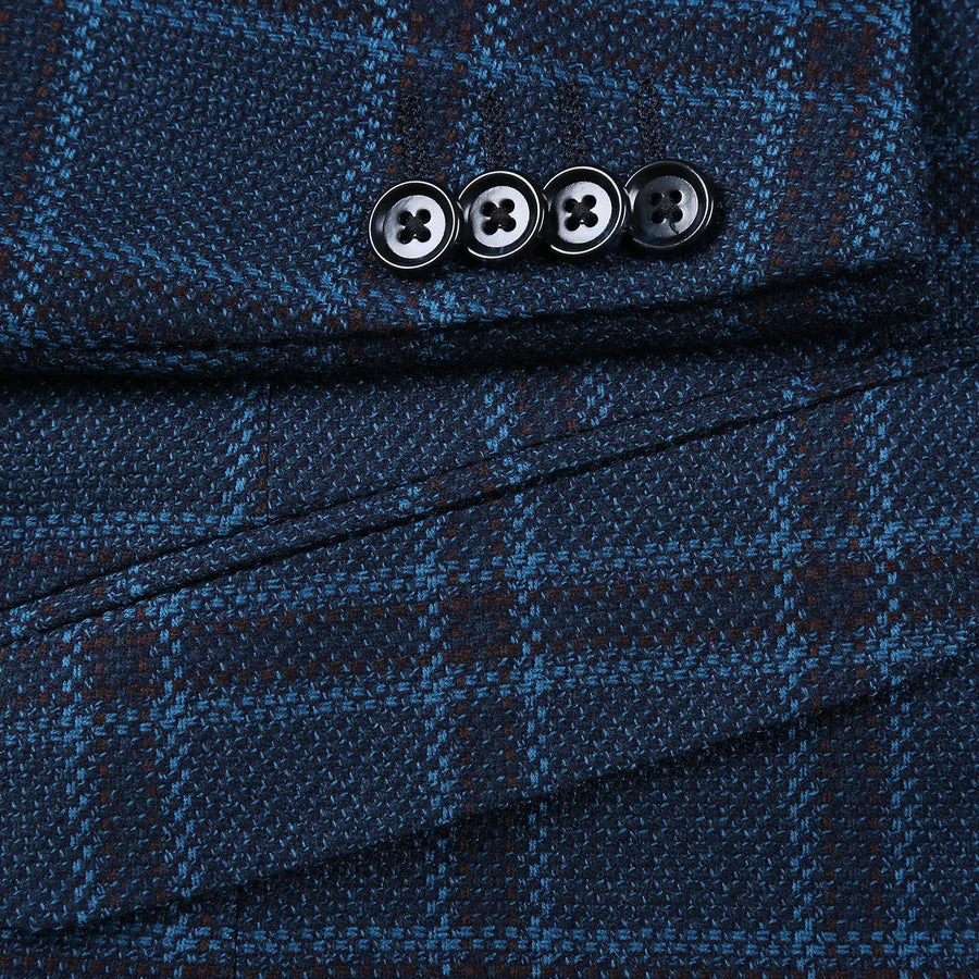 Mens Two Button Slim Fit Wool Sport Coat Blazer in Dark Navy Blue Windowpane Plaid - Image 6