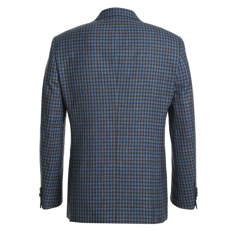 Mens Two Button Slim Fit Wool Sport Coat Blazer in Navy Blue & Burgundy Mini Check - Image 3
