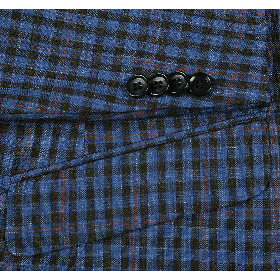 Mens Two Button Slim Fit Wool Sport Coat Blazer in Navy Blue & Burgundy Mini Check - Image 5