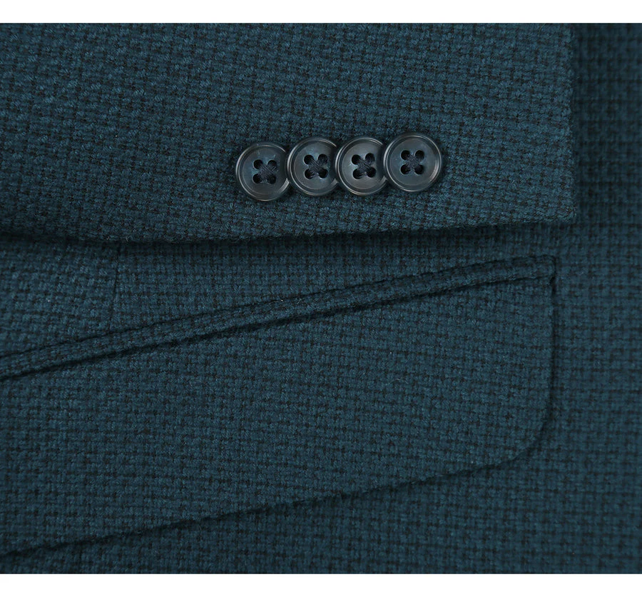 Mens Two Button Slim Fit Wool Sport Coat Blazer in Teal Blue Green Birdseye - Image 4