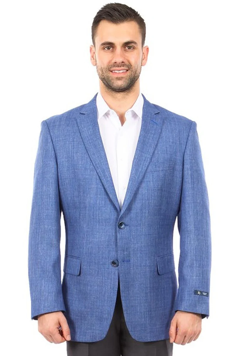 Men's Two Button Summer Weave Pattern Blazer in Blue