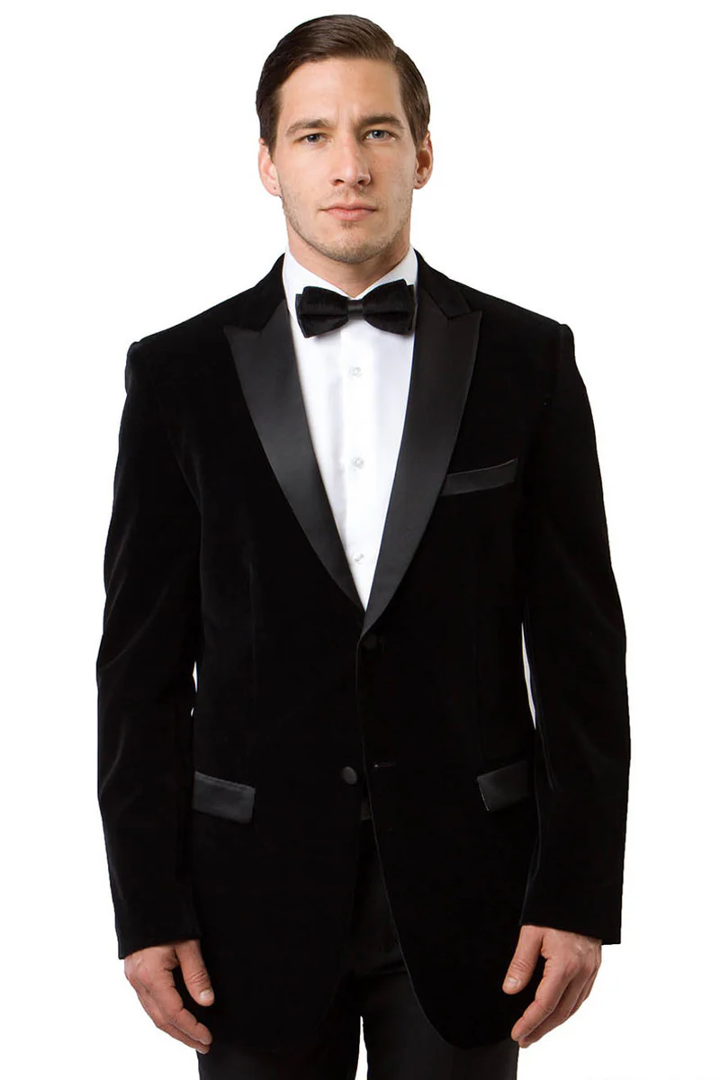 Men's Two Button Velvet Tuxedo Dinner Jacket in Black