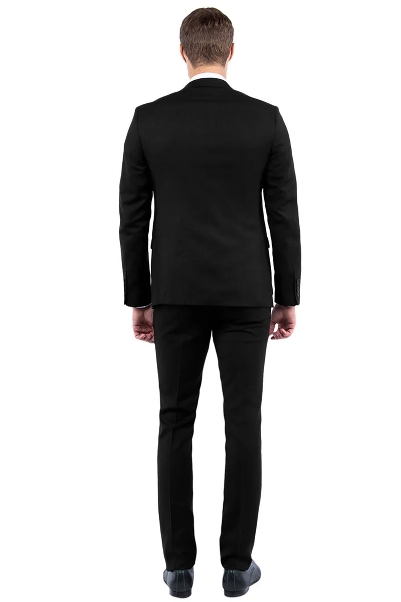 Men's Two Button Vested Sharkskin Suit with a Scoop Vest in Black - Image 3