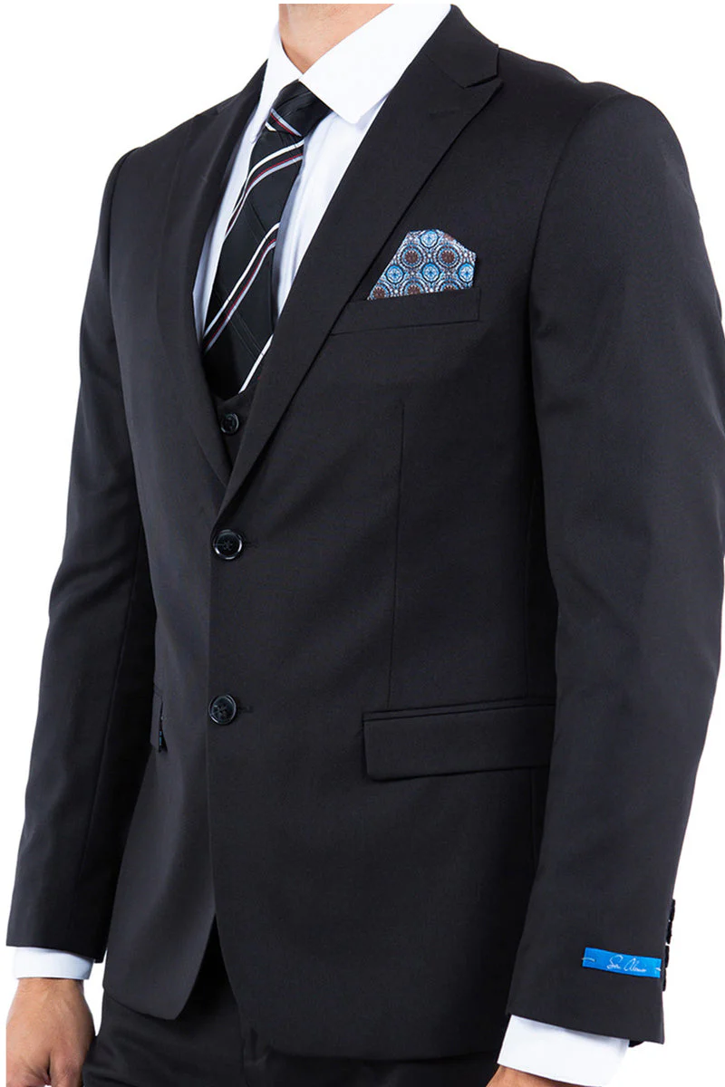 Men's Two Button Vested Slim Fit Peak Lapel Suit in Black Nailhead - Image 3