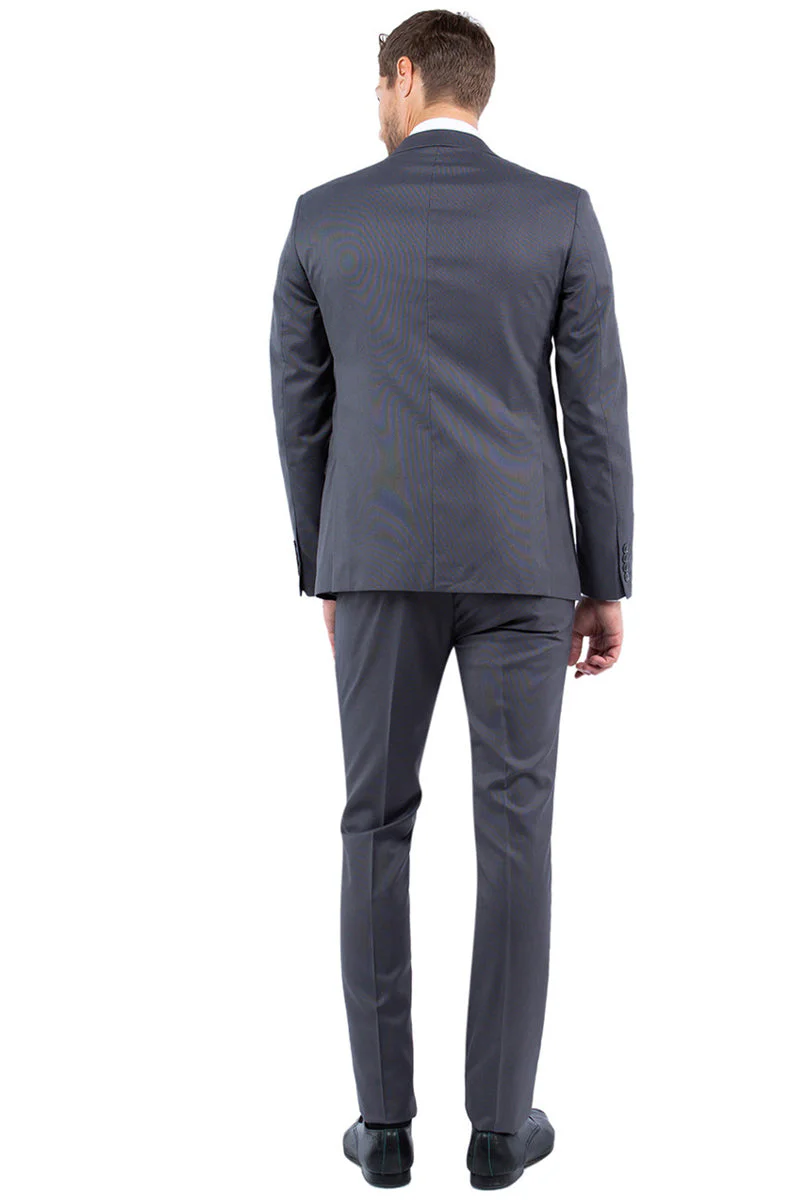 Men's Two Button Vested Slim Fit Peak Lapel Suit in Grey Nailhead - Image 3