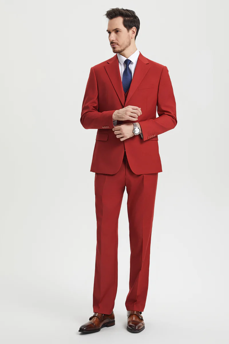 Men's Two Button Vested Stacy Adams Basic Designer Suit in Brick - Image 7