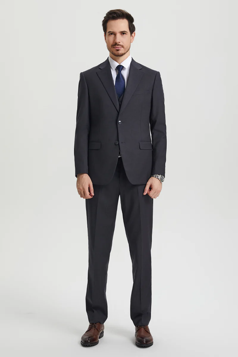 Men's Two Button Vested Stacy Adams Basic Designer Suit in Charcoal Grey - Image 2