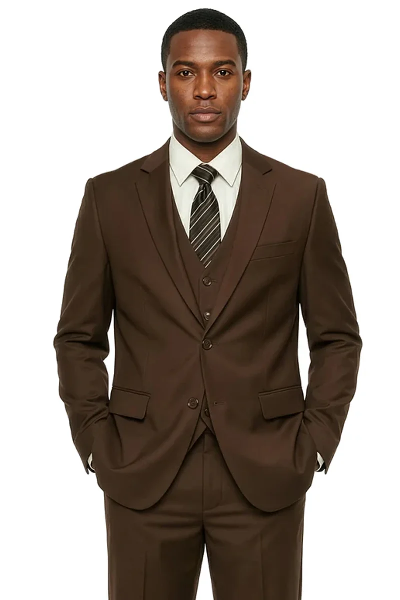 Men's Two Button Vested Stacy Adams Basic Designer Suit in Chocolate Brown
