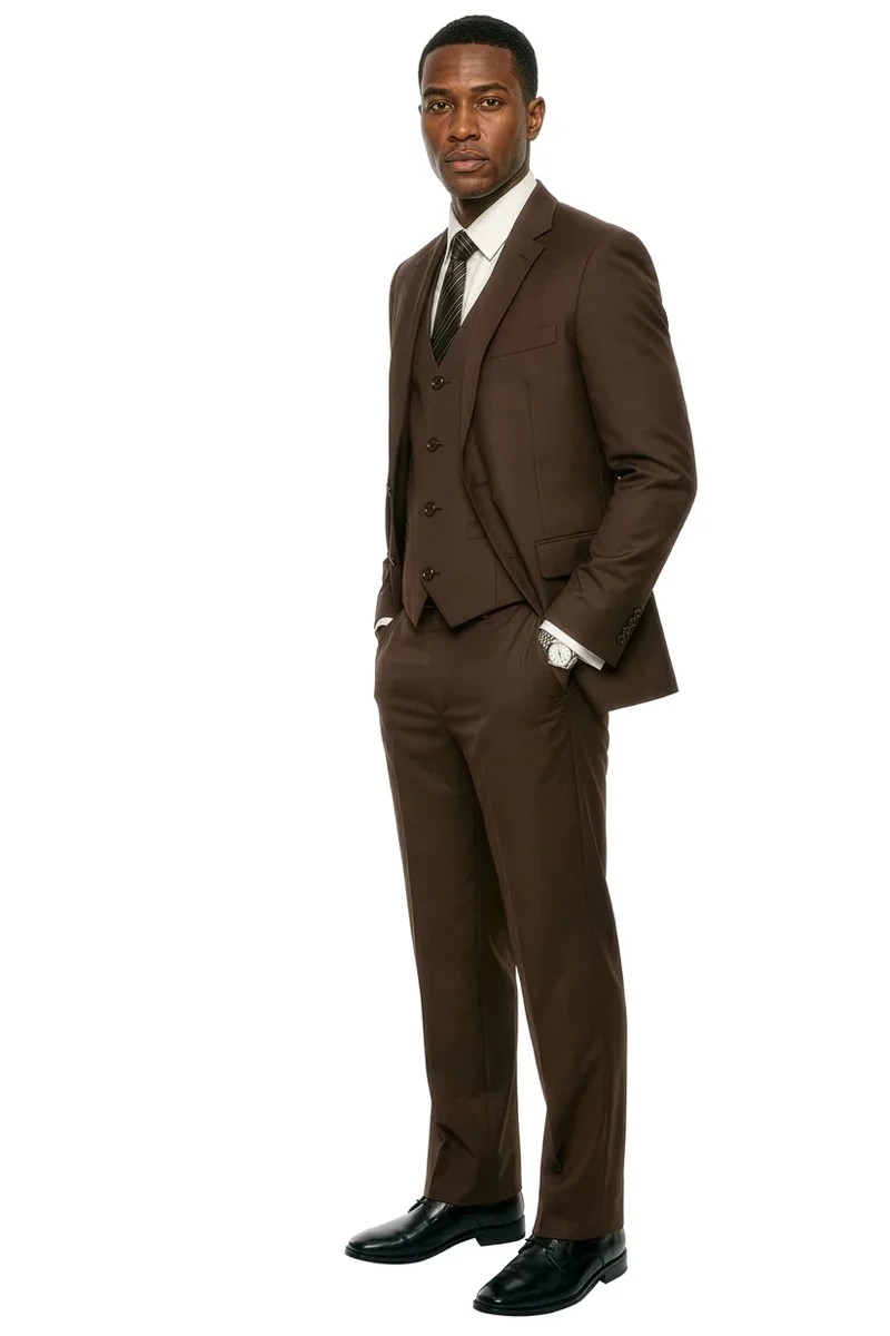Men's Two Button Vested Stacy Adams Basic Designer Suit in Chocolate Brown - Image 2