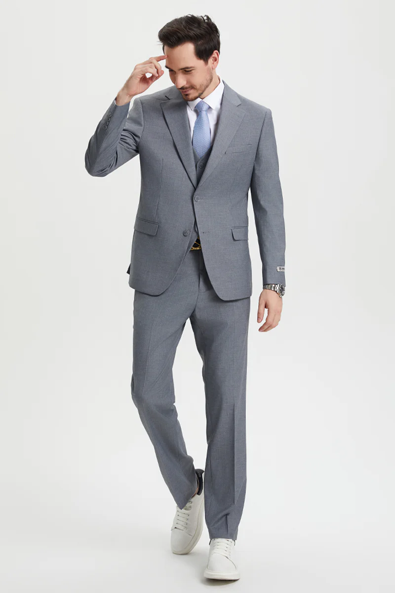 Men's Two Button Vested Stacy Adams Basic Designer Suit in Grey - Image 2