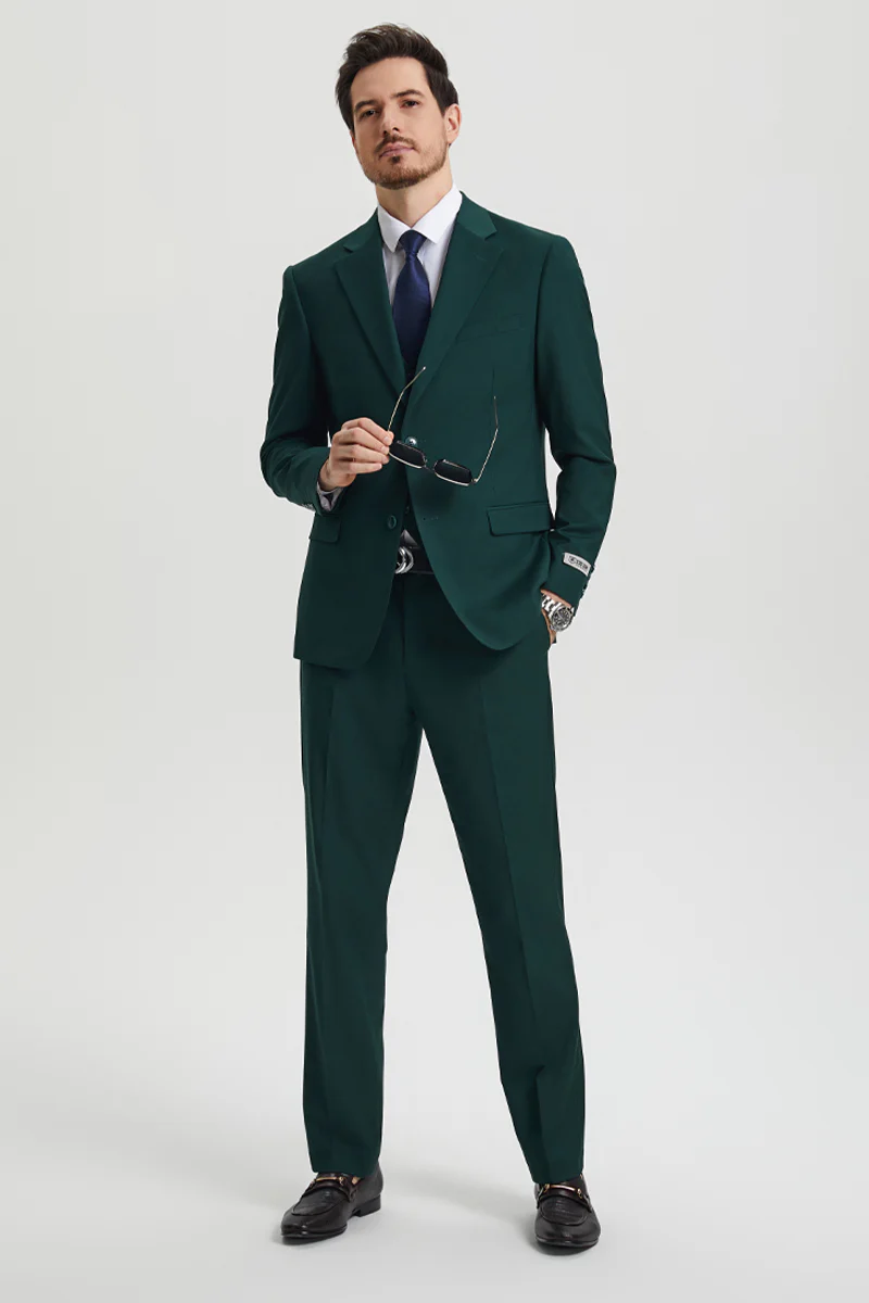 Men's Two Button Vested Stacy Adams Basic Designer Suit in Hunter Green - Image 3