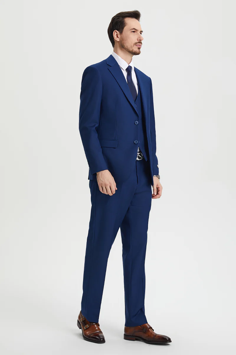 Men's Two Button Vested Stacy Adams Basic Designer Suit in Indigo Blue - Image 5