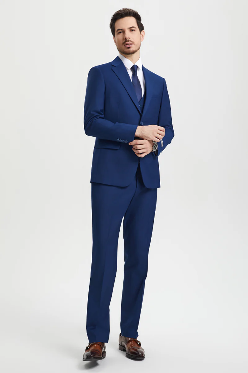 Men's Two Button Vested Stacy Adams Basic Designer Suit in Indigo Blue - Image 6