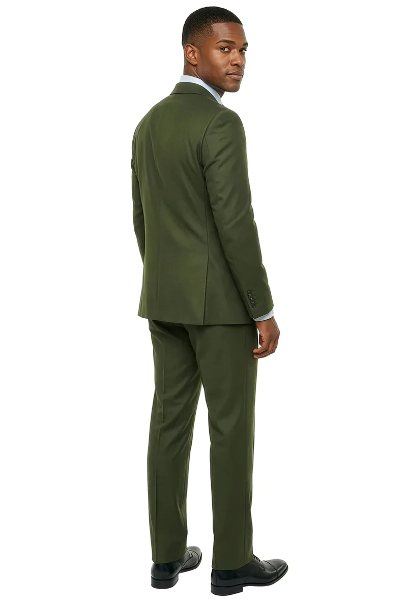 Men's Two Button Vested Stacy Adams Basic Designer Suit in Olive Green - Image 4