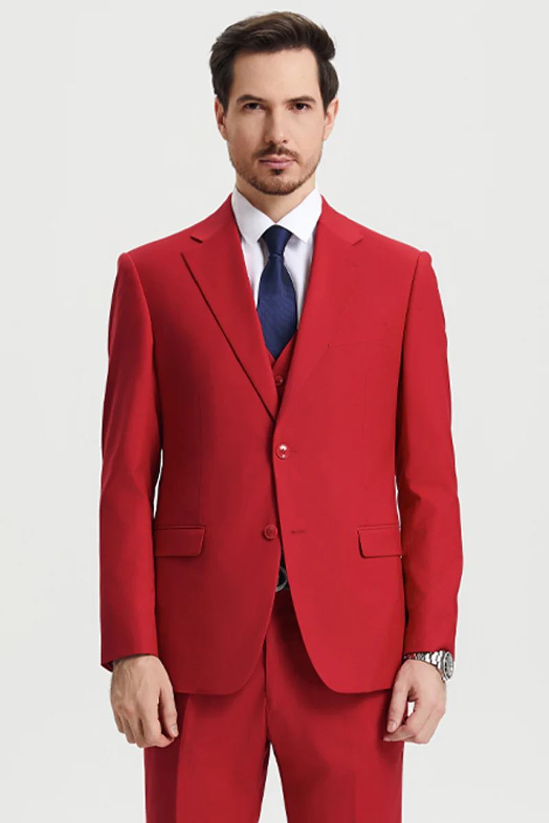 Men's Two Button Vested Stacy Adams Basic Designer Suit in Red