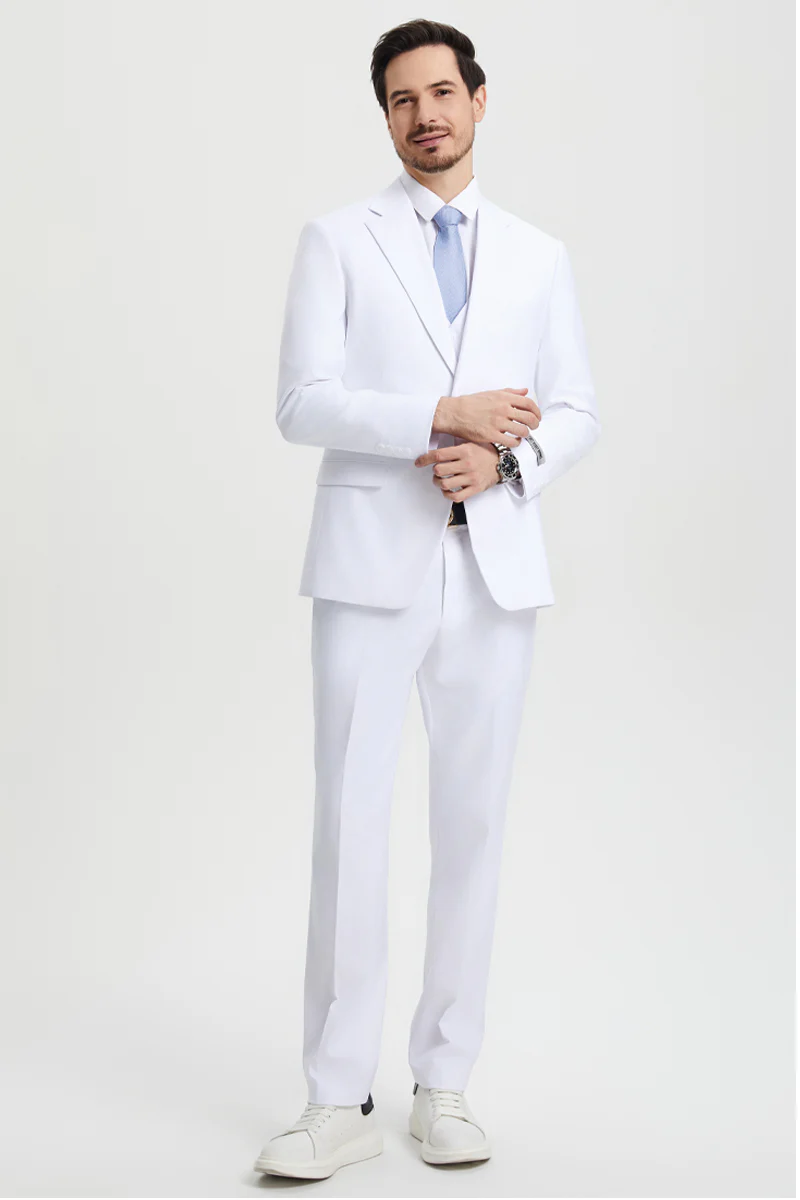 Men's Two Button Vested Stacy Adams Basic Designer Suit in White - Image 6