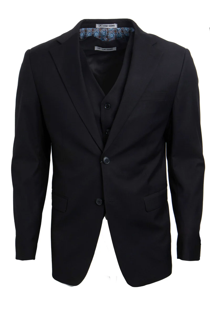 Men's Two Button Vested Stacy Adams Basic Suit in Black - Image 2